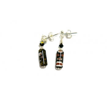 Black Floral Millefiori Drop Earrings Black Floral Millefiori Drop Earrings